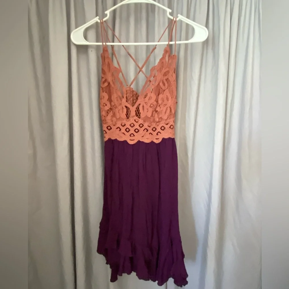 Free People Adella Mini Dress - Dusty Pink Top & Eggplant Skirt